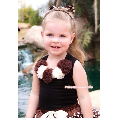 Black Tank Tops with Brown Cream White Rosettes TB338 